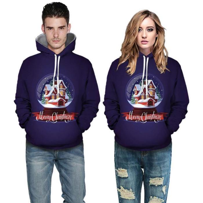 Mens Hoodies 3D Graphic Printed Christmas House Pullover