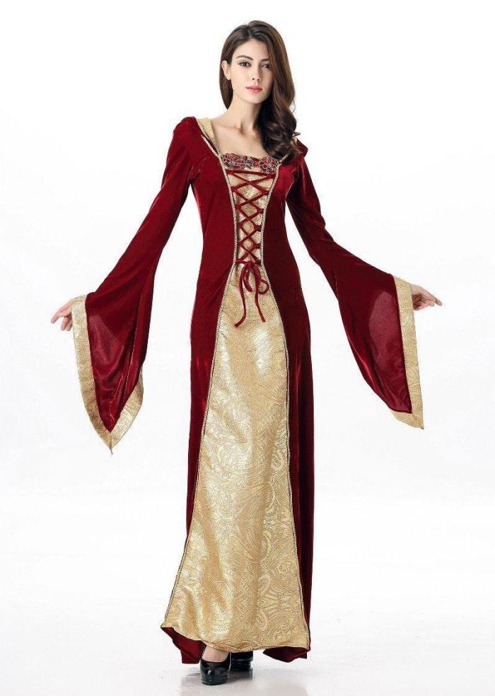 Medieval Dress Robe Women Renaissance Dress Princess Queen Costume Velvet Court Maid Halloween Costume Vintage Hooded Gown