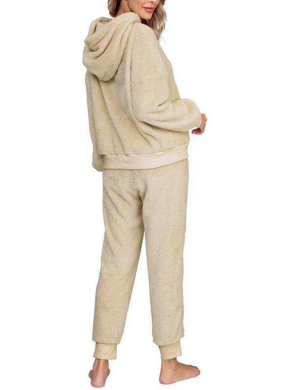 Fluffy Hoodie And Jogger Pants Pajamas Set Sleepwear