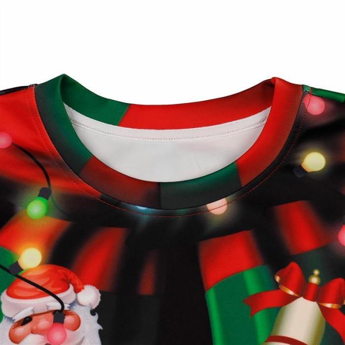 Mens Black Pullover Sweatshirt 3D Graphic Printing Merry Christmas Pattern