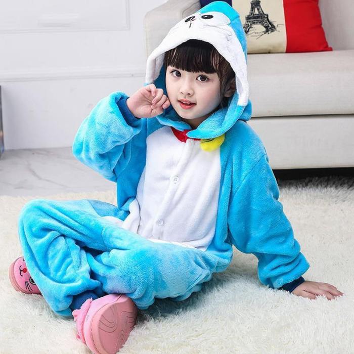 Child Romper Blue Robot Cat Costume For Kids Onesie Pajamas For Girls Boys