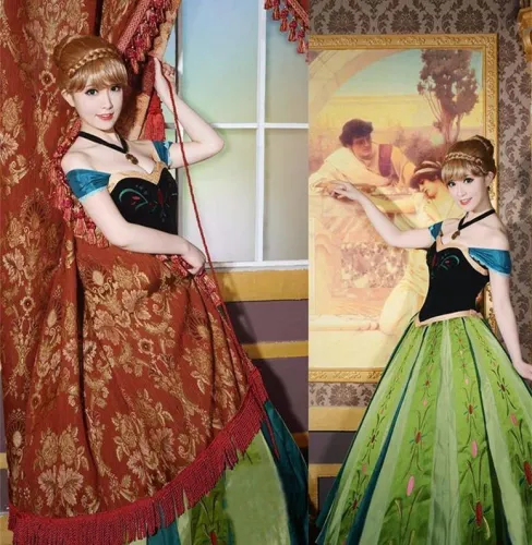 Luxury Adult Princess Anna Cosplay Lolita Coronation Dress Costumes