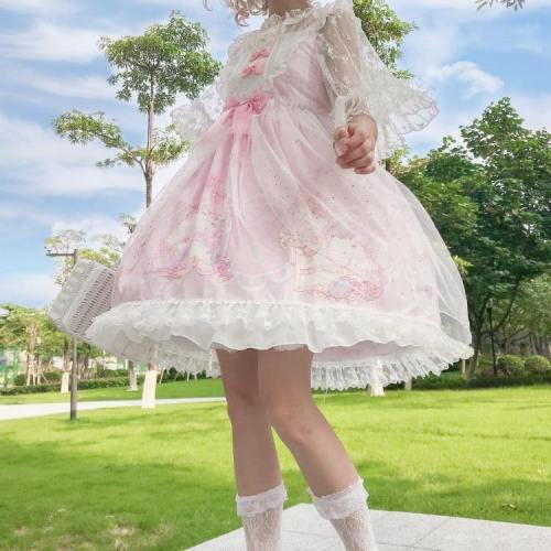 Kawaii Japanese Lolita Jsk Soft Sister Wind Cute Bow Cat Sweet Dress