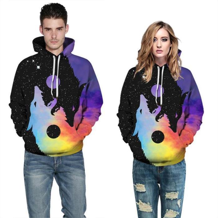 Mens Hoodies 3D Graphic Printed Abstract Wolf Pullover Hoody