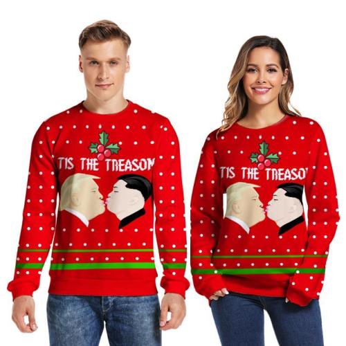 Mens Pullover Sweatshirt 3D Printed Christmas Red Long Sleeve Shirts