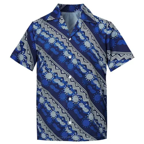 Men'S Hawaiian Blue Shirt Geometric Circle Printing