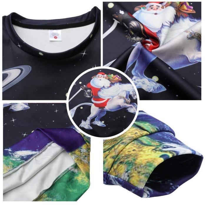 Funny Santa Riding In Galaxy Space Shirt Ugly Christmas Sweater