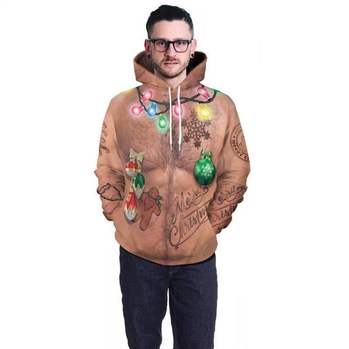 Mens Red Hoodies 3D Graphic Printed Merry Christmas Ugly Chest Pullover