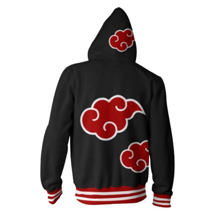 Unisex Akatsuki Organization Hoodies Naruto Zip Up 3D Print Jacket Sweatshirt