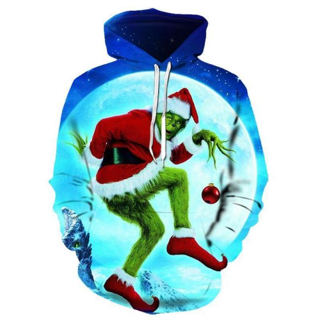 3D Grinch Hoodie Christmas Hoodie Cartoon Animation Green Monster Sweatshirt Men And Women Autumn Street Clothing Asian Size6Xl