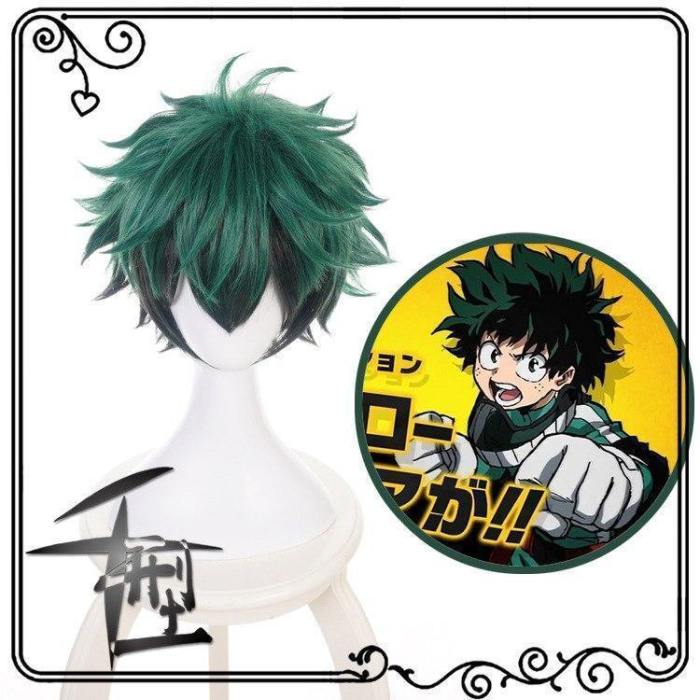 My Boku No Hero Academia Izuku Midoriya Short Green Black Heat Resistant Cosplay Costume Wig