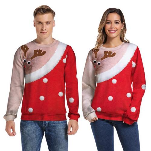 Mens Pullover Sweatshirt 3D Printed Christmas Red Long Sleeve Shirts