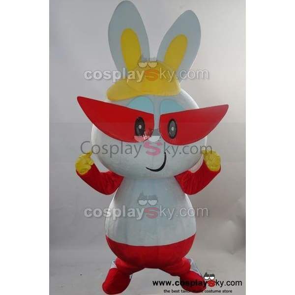Red Glasses Rabbit Mascot Costume Adult Size Cartoon Suit