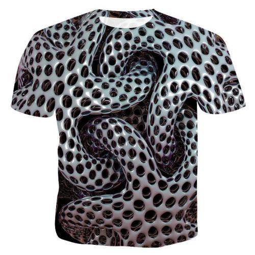 Mens 3D Printing T Shirt Fashion Hole Pattern Shirt