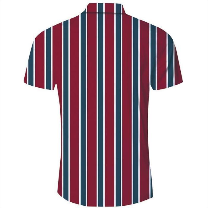 Men'S Hawaiian Short Sleeve Shirts Red Stripes Printing