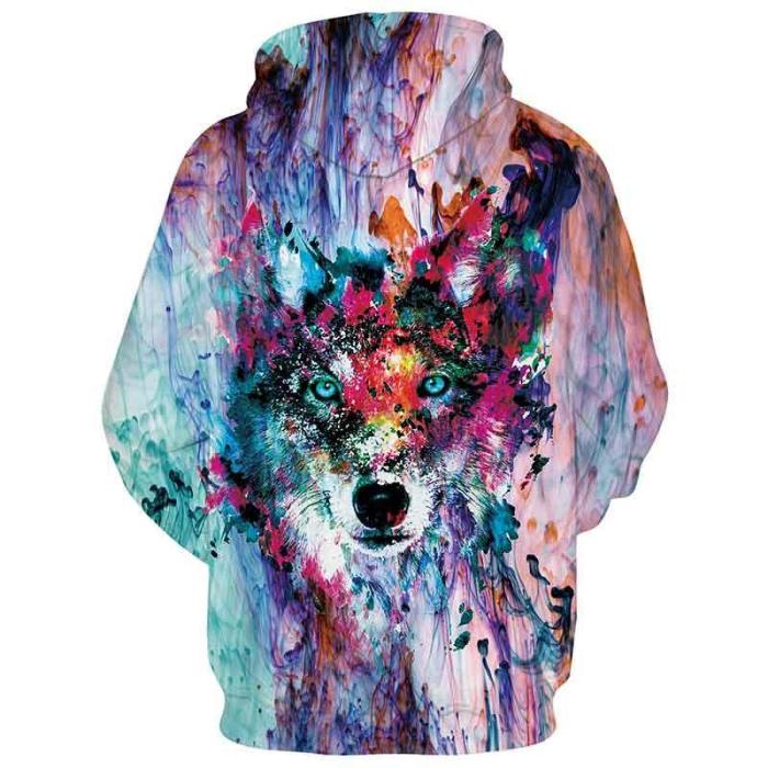 Mens Hoodies 3D Printed Painting Wolf Hoodies Sweatshirt