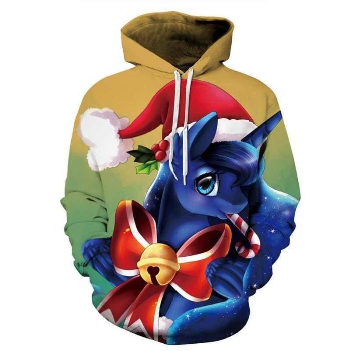 3D Print Hoodie - Cartoon Unicorn Printing Christmas Pullover Hoodie