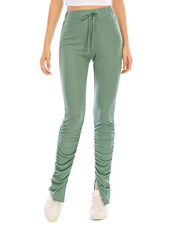 Women Ruched Glitter High Waisted Pants