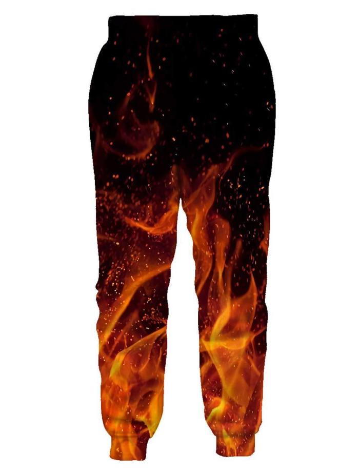 Mens Jogger Pants 3D Printing Burning Flame Pattern