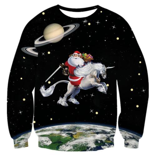 Funny Santa Riding In Galaxy Space Shirt Ugly Christmas Sweater