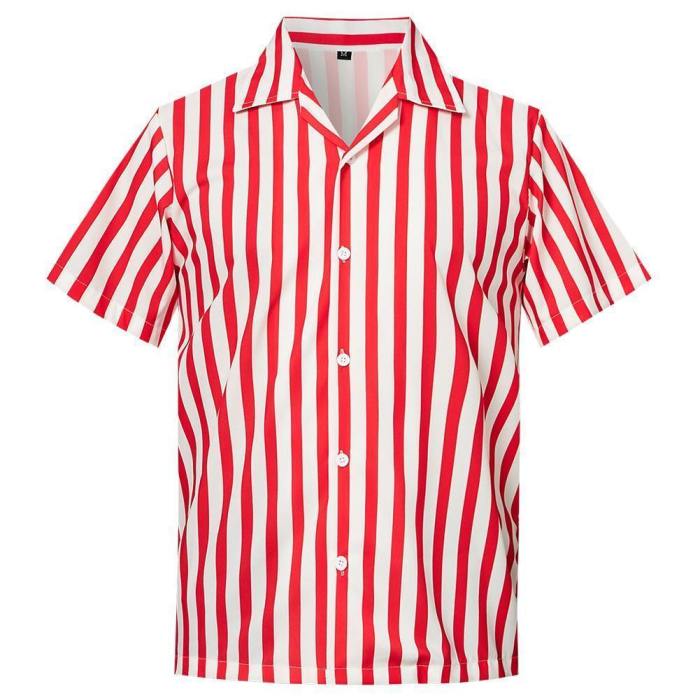 Men'S Hawaiian Shirt Red Stripes Printing