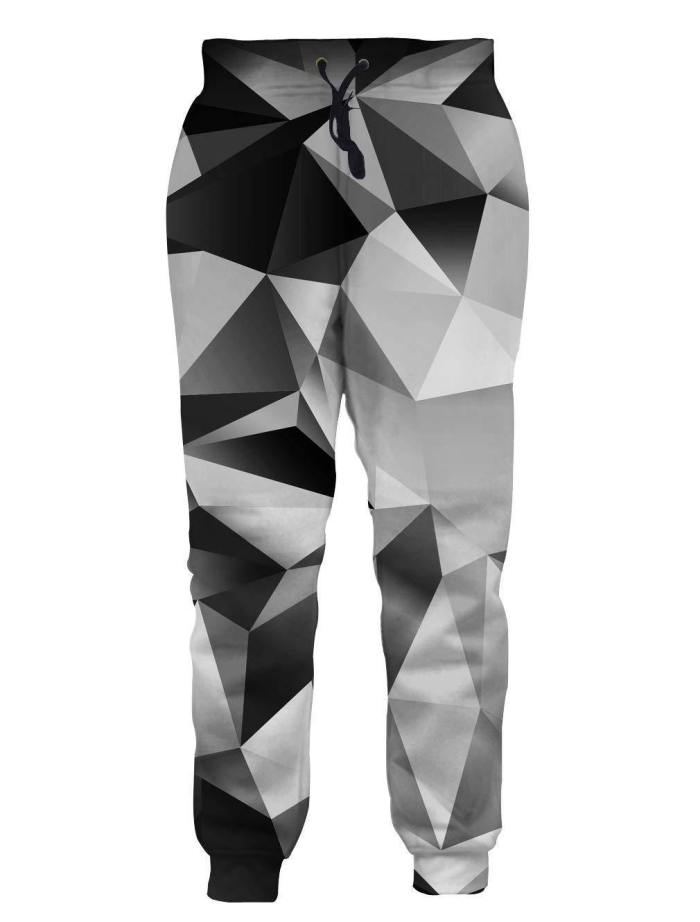 Mens Jogger Pants 3D Printing With Black White Diamond Pattern