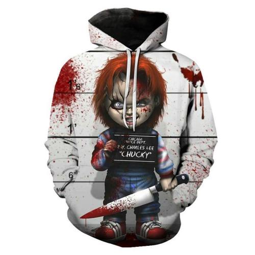 Unisex Child'S Play Hoodies Chucky Printed Pullover Jacket Sweatshirt