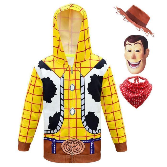 Kids Woody Hoodies Toy Story Zip Up 3D Print Jacket Sweatshirt Cosplay Set