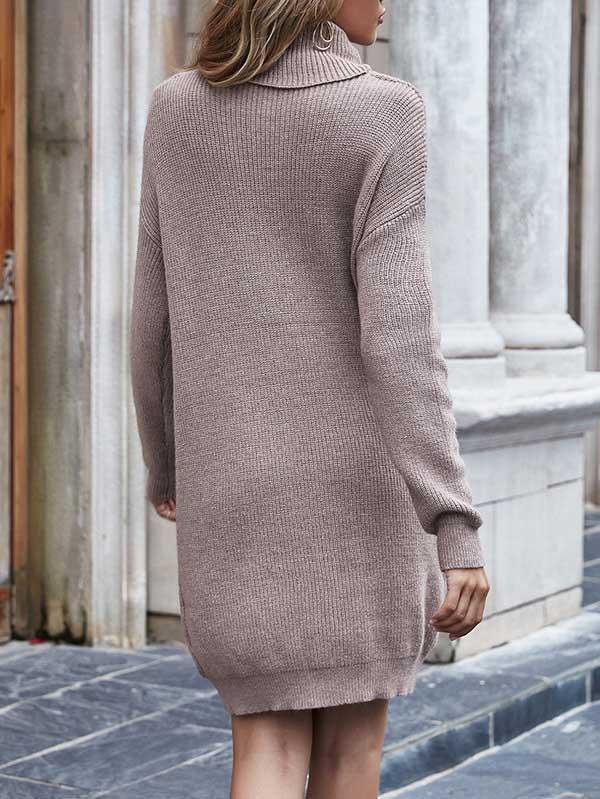 Casual Turtleneck Pullover Long Sleeve Sweater Dress