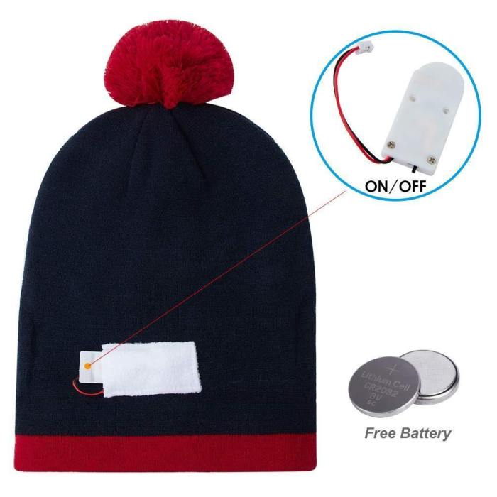 Womens Mens Flashing Light Up Knitted Hat Snowman Printed Christmas Beanie Hats Holiday Cap