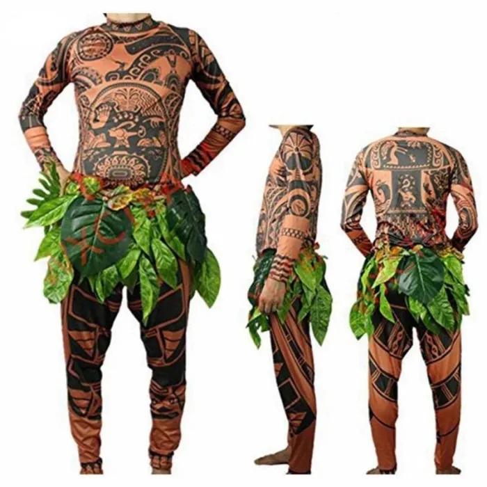 Moana Maui Tattoo Halloween Cosplay Costumes With Leaves Decor Blattern For Adult Mens Women