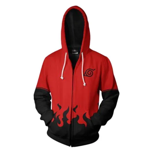 Unisex Seventh Hokage Hoodies Naruto Zip Up 3D Print Jacket Sweatshirt