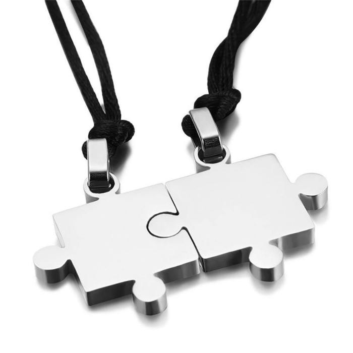 2Pcs Paired Couple Puzzle Necklace Set