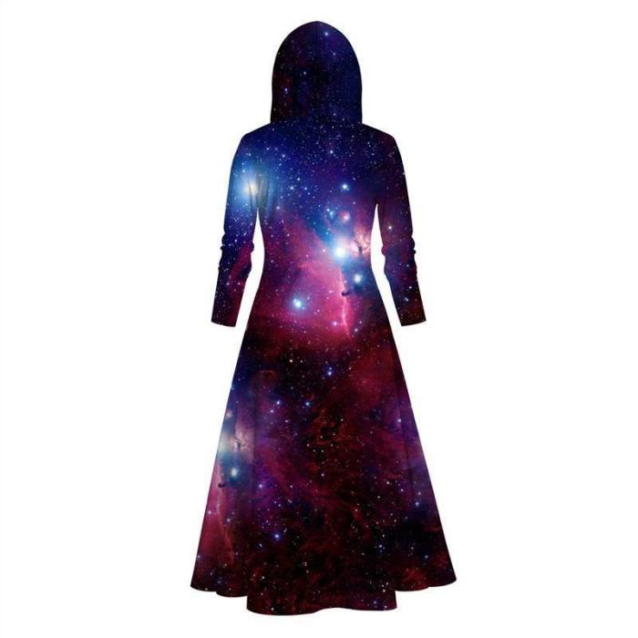 Womens Long Hoodies 3D Graphic Printed Purple Starry Sky Pullover Sweater Dress