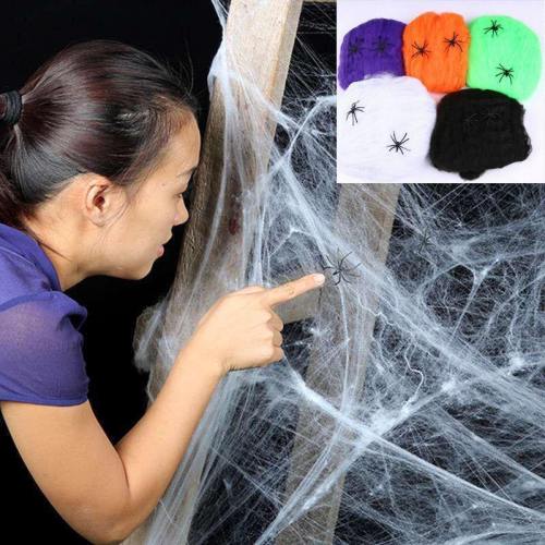 Halloween Scary Party Scene Props White Stretchy Cobweb Spider Web Horror Halloween Decoration For Bar Haunted House