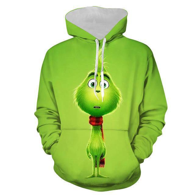 Christmas Grinch Sweater Hoodies Adults Cartoon 3D Print Zip-Up Sweatshirts Men Women Pullovers Grinch Costume Christmas Clothes