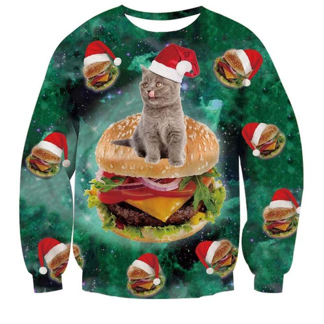 Mens Pullover Sweatshirt 3D Printing Cute Cat Pattern