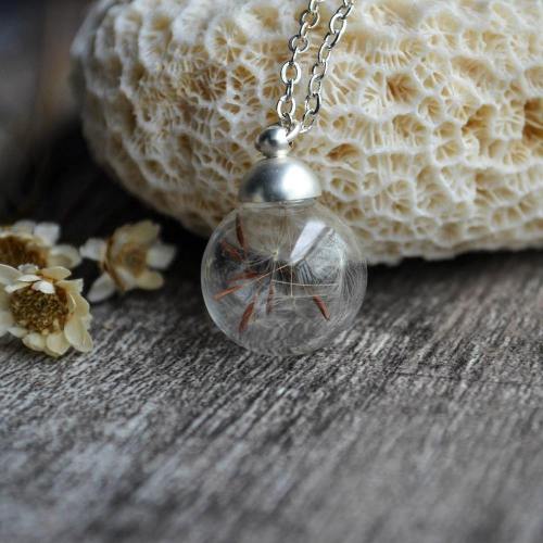 Real Dandelion Seed Wish Flower Charm Pendant Necklace