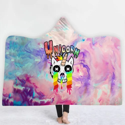 Unicorn Skull 3D Hooded Blanket