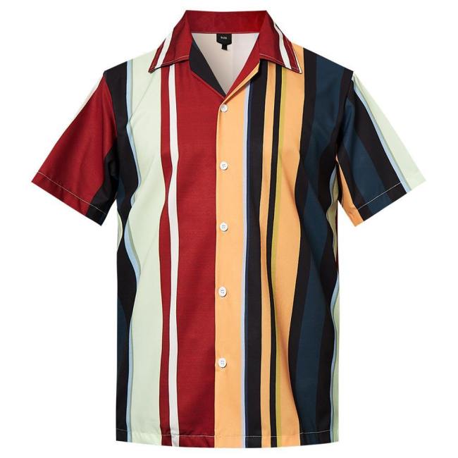 Men'S Hawaiian Shirt Colorful Stripe Printing