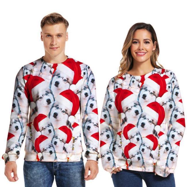 Mens Pullover Sweatshirt 3D Printed Christmas Dog Party Long Sleeve Shirts