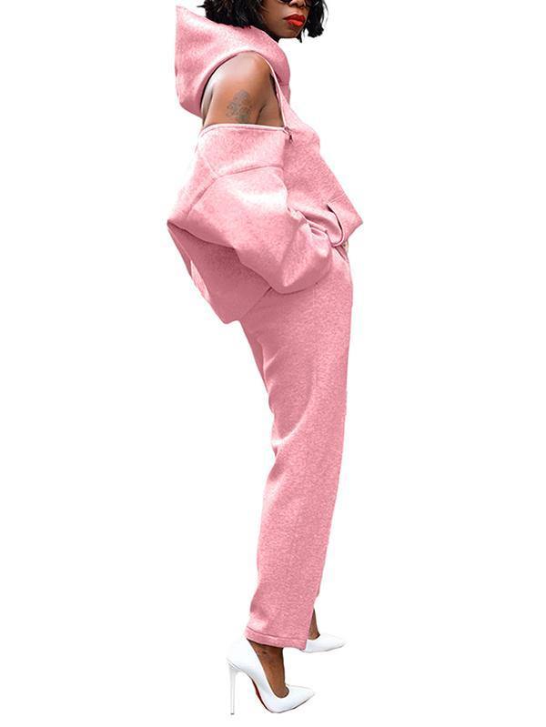 Two Piece Outfit Zip Backless Hoodie Womens Tracksuit Set