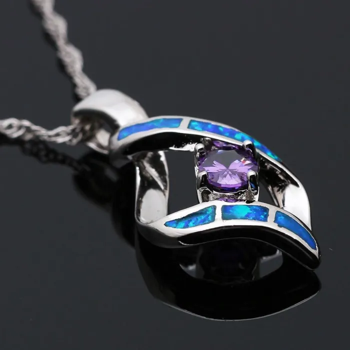 Elegant Silver-Plated Blue Opal Pendant