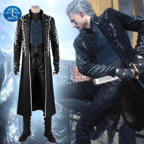 Dmc 5 Game Vergil Cosplay Vest Men Jackets Halloween Costume For Kids Adult Anime Faux Leather Coat