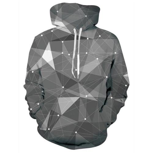 Mens Hoodies 3D Printing Hooded Geometric Printed Pattern Sweatshirt