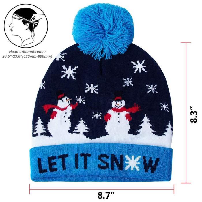 Colorful Light Up Christmas Hat Let It Snow Xmas Element Knitted Beanie Hat Caps