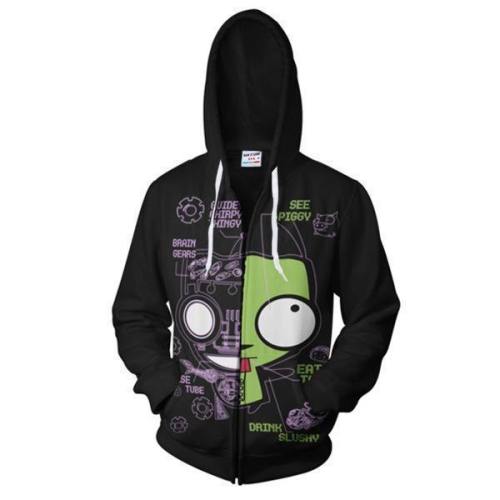 Invader Zim Gir Unisex Full Zip Up Hoodies Long Sleeve Pocket Fleece Sweatshirt