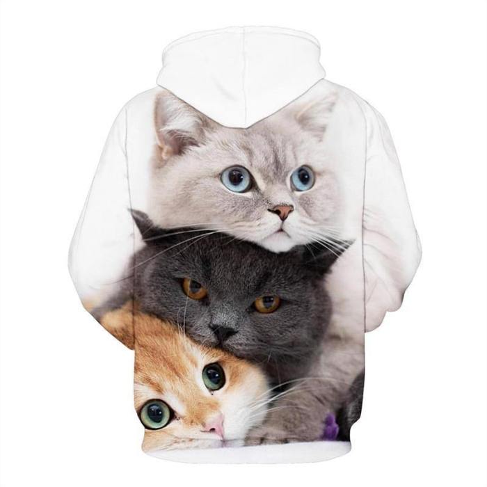 Mens Hoodies 3D Graphic Printed Three Cats Pullover Hoodie