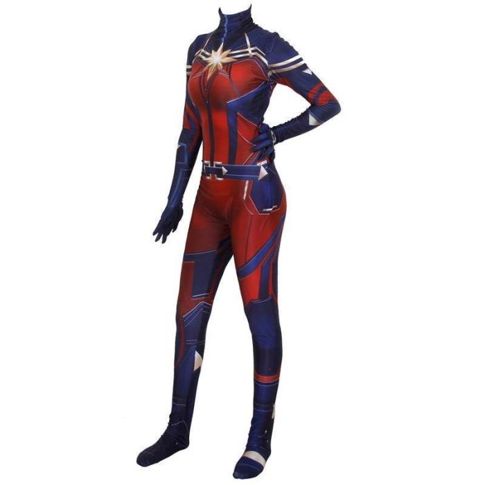 Women Girls Superhero Captain Marvel Cosplay Costume Bodysuit Suit