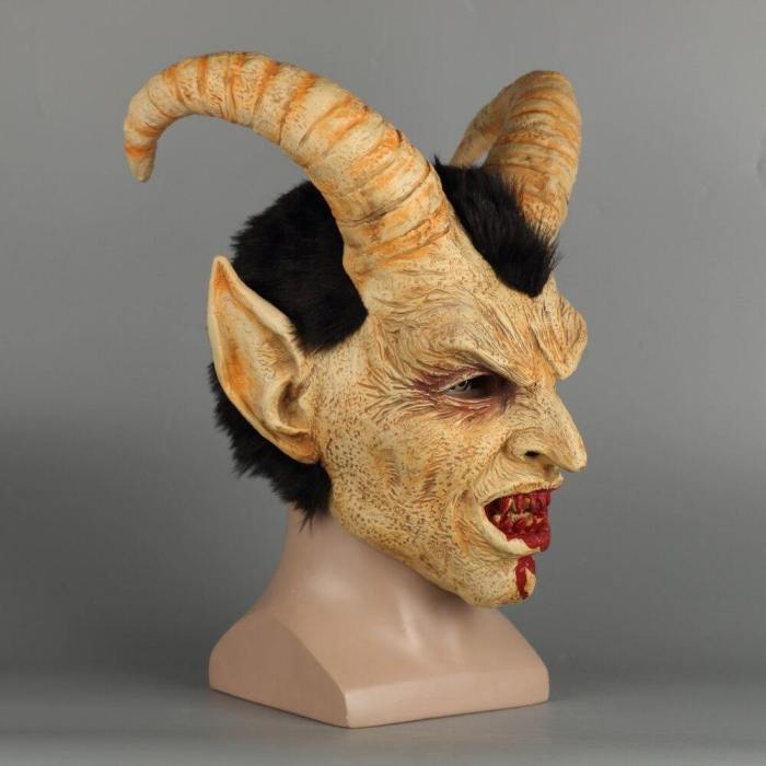 Lucifer Horn Cosplay Latex Helmet Halloween Costume Scary Demon Props